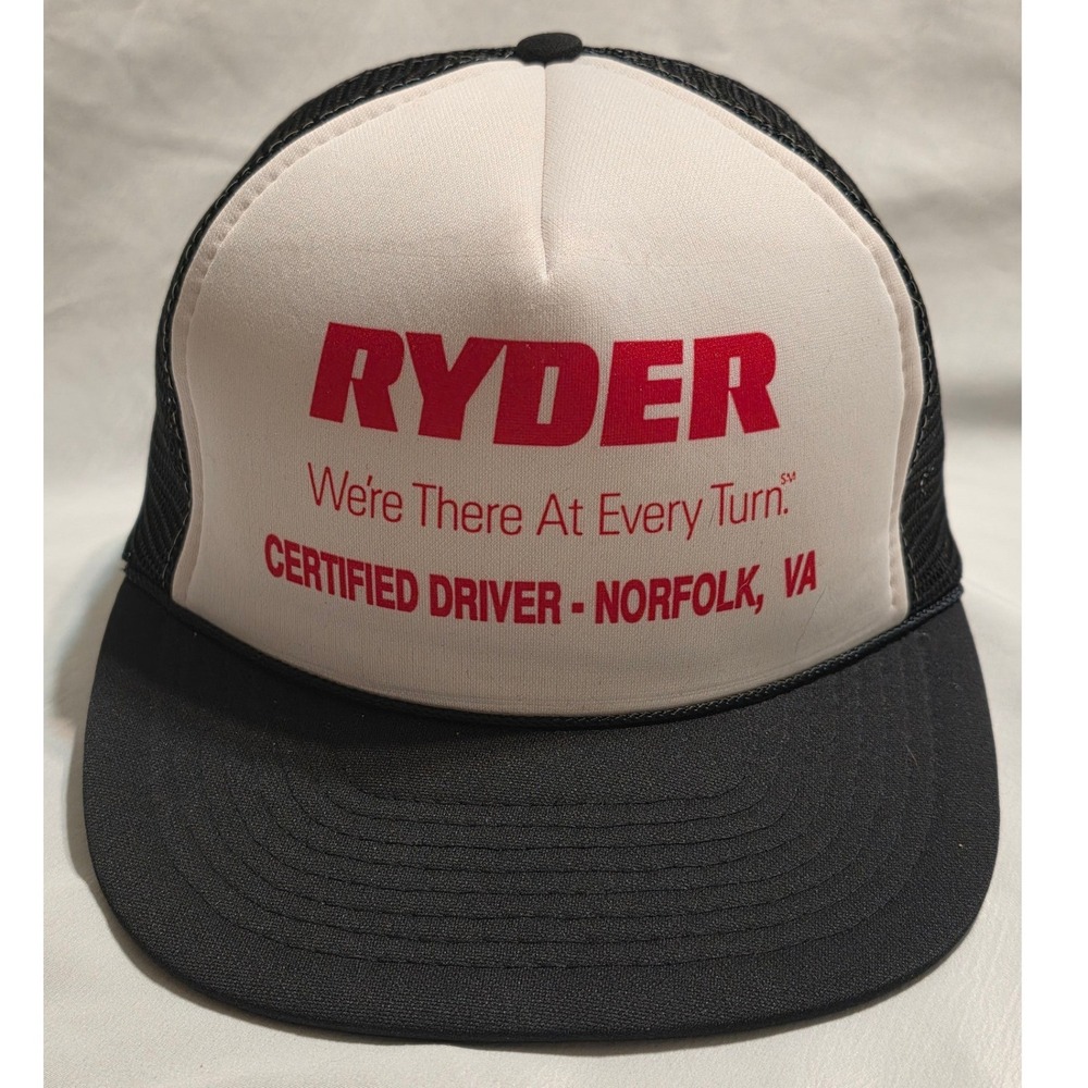 Ryder Certified Driver Norfolk VA Trucker Hat Snapback Black‎ White Mesh Cap